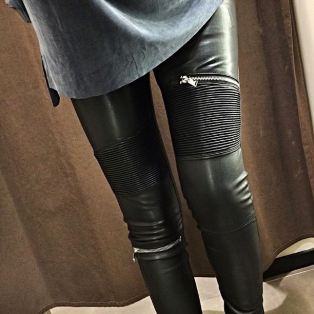 ZARA PREMIUM ZIPPER MOTTO ZIPPER FAUX LEATHER PANT